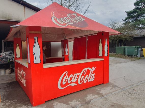 Gastro- Verkaufstheke, Coca Cola - Point of Sale, massiv, mit Beleuchtung und Dachplane
