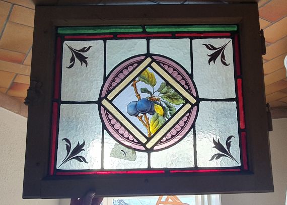 4 antike Bleiverglaste Holzfenster
